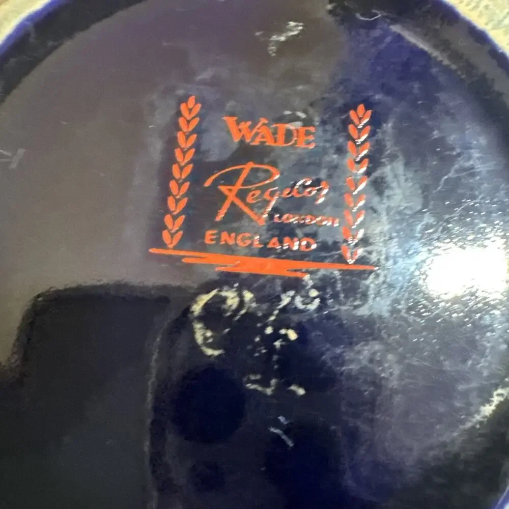 Vtg Grant's Scotch Whisky Water Juice Blue Pitcher Gold Accents Wade Regicor